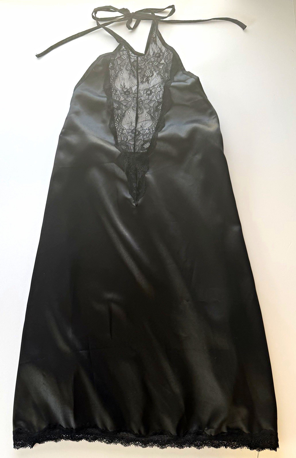 Avidlove Black Satin Lace Halter Chemise Nightgown Side Zip NWT Women’s XL NWT