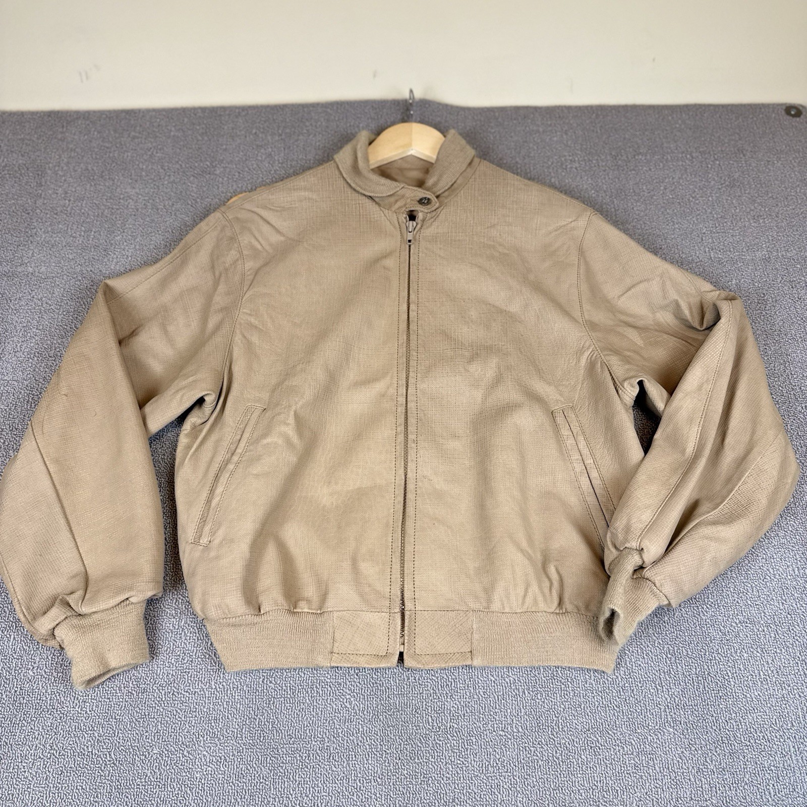 Vintage Genuine Pigskin Leather Bomber Jacket Tan/Taupe Sz 16 Western-Minimalist