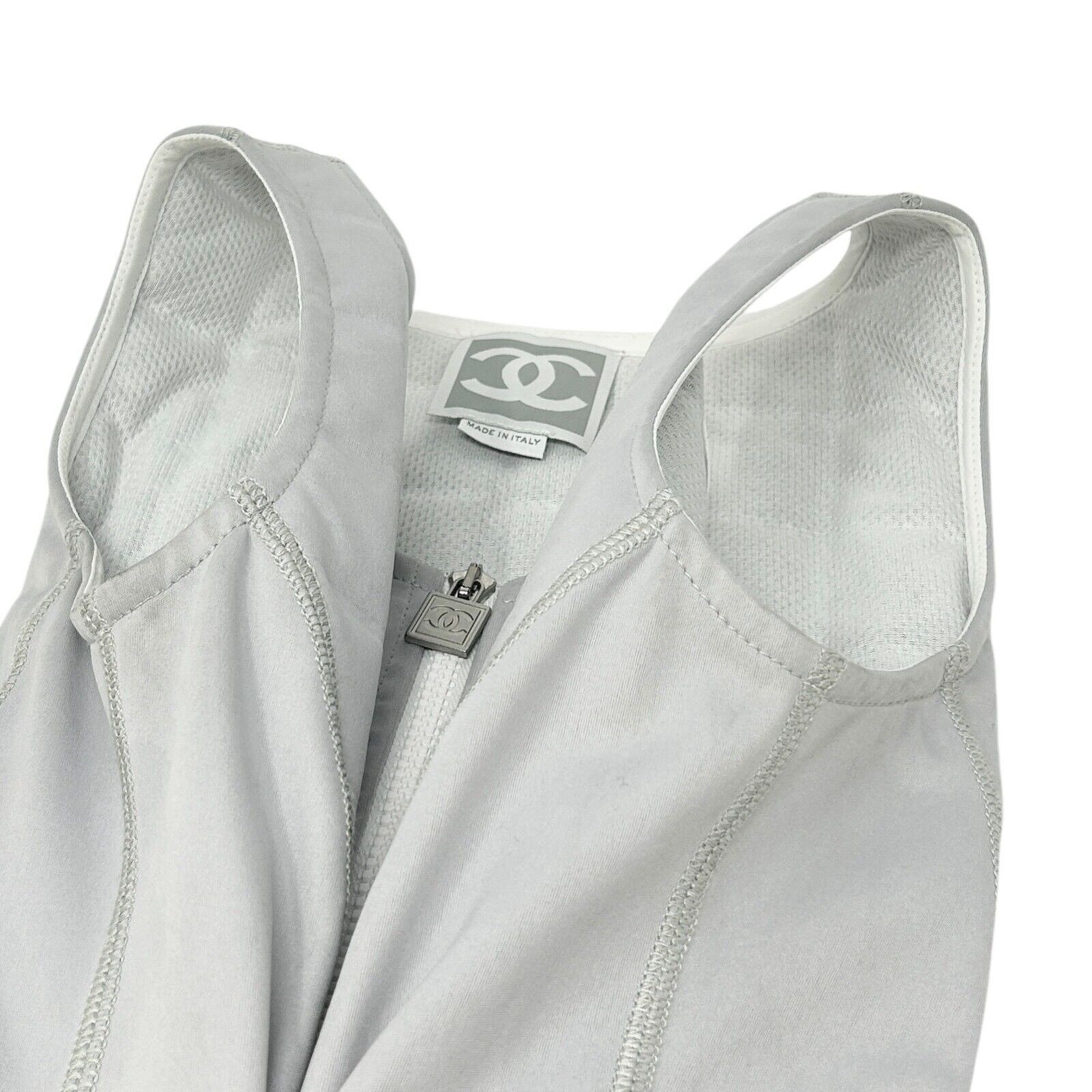 CHANEL Vintage 2004 CC Mark Logo Jacket Vest #38 Gray Black Zip 104147