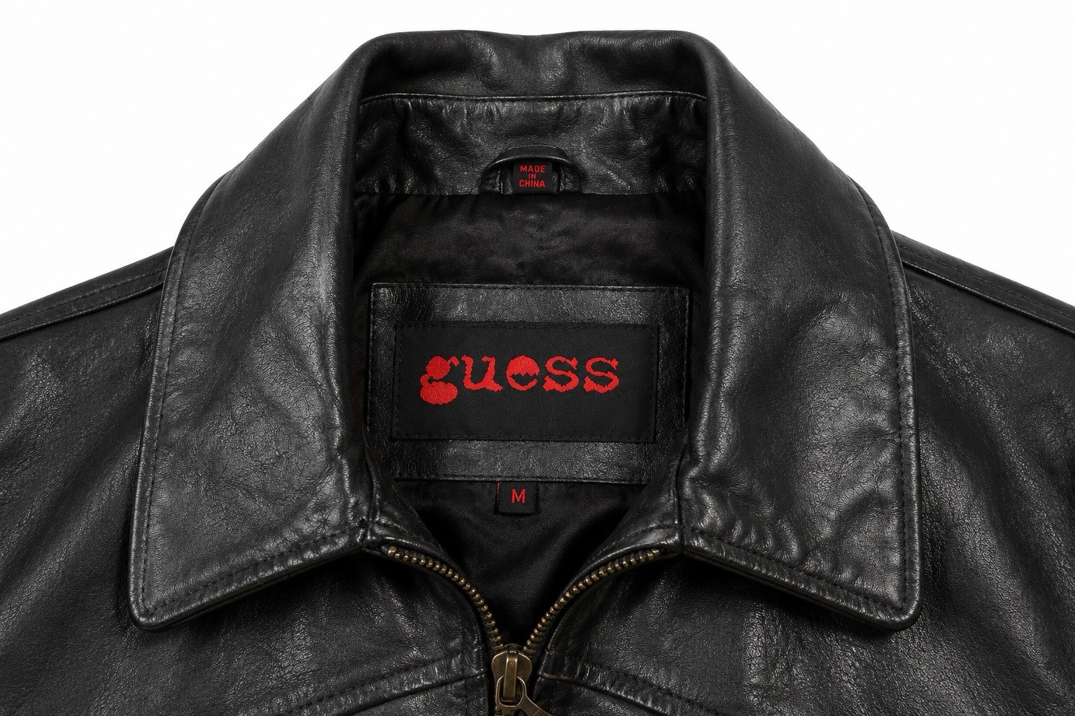GUESS vintage 90s women’s Black Leather Full Zip Lined Short Biker Jacket Size M