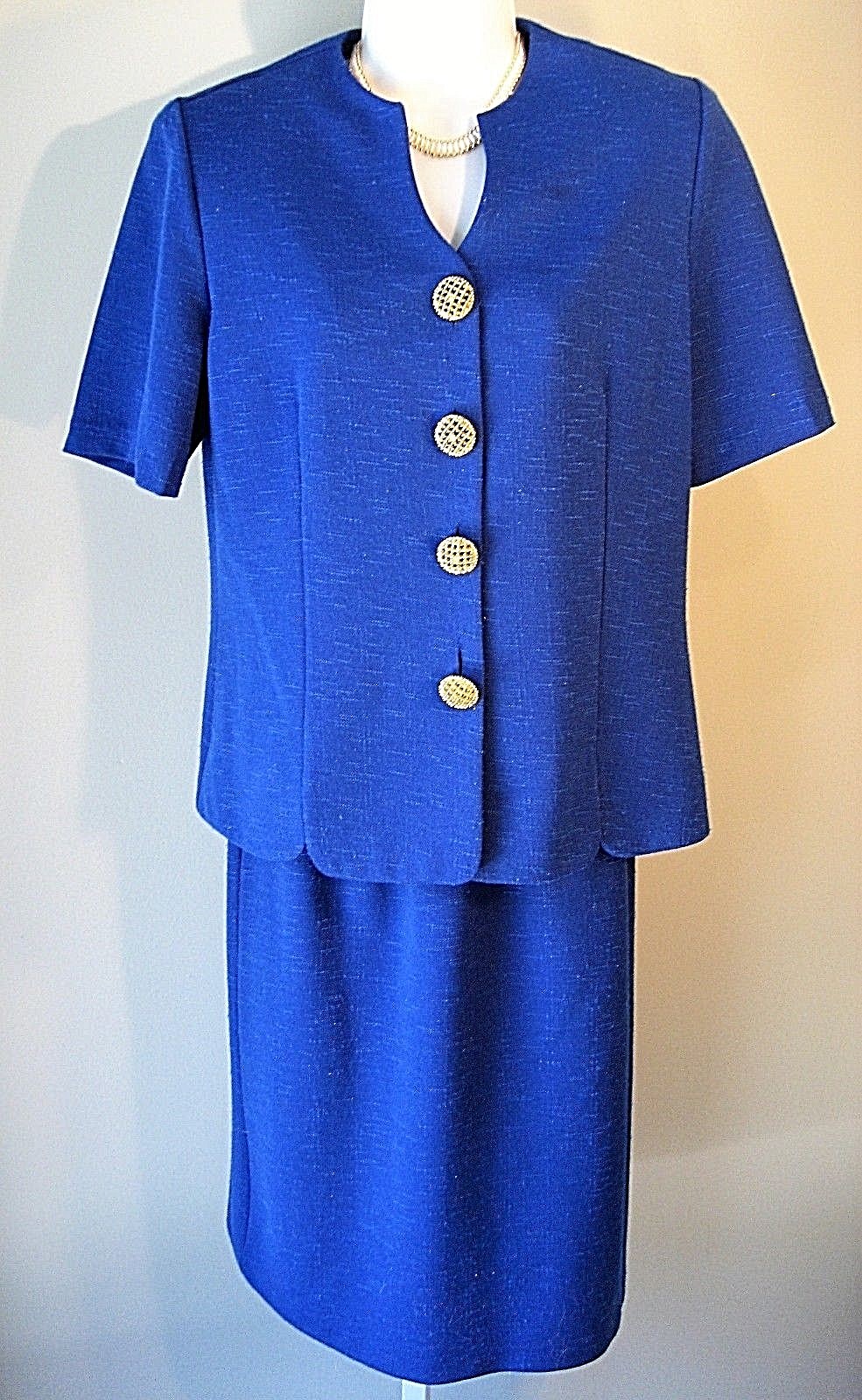 Pablo Collection Suit Sz 10 Skirt Jacket Blue Short Sleeves Lightweight Nice~EC