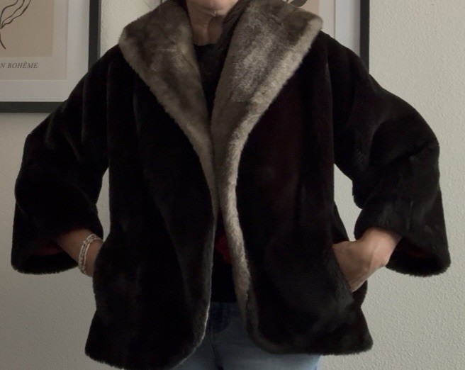 1950s Borgana Fairmoor Faux Fur Coat Satin Lining MidCentury Swing Style M