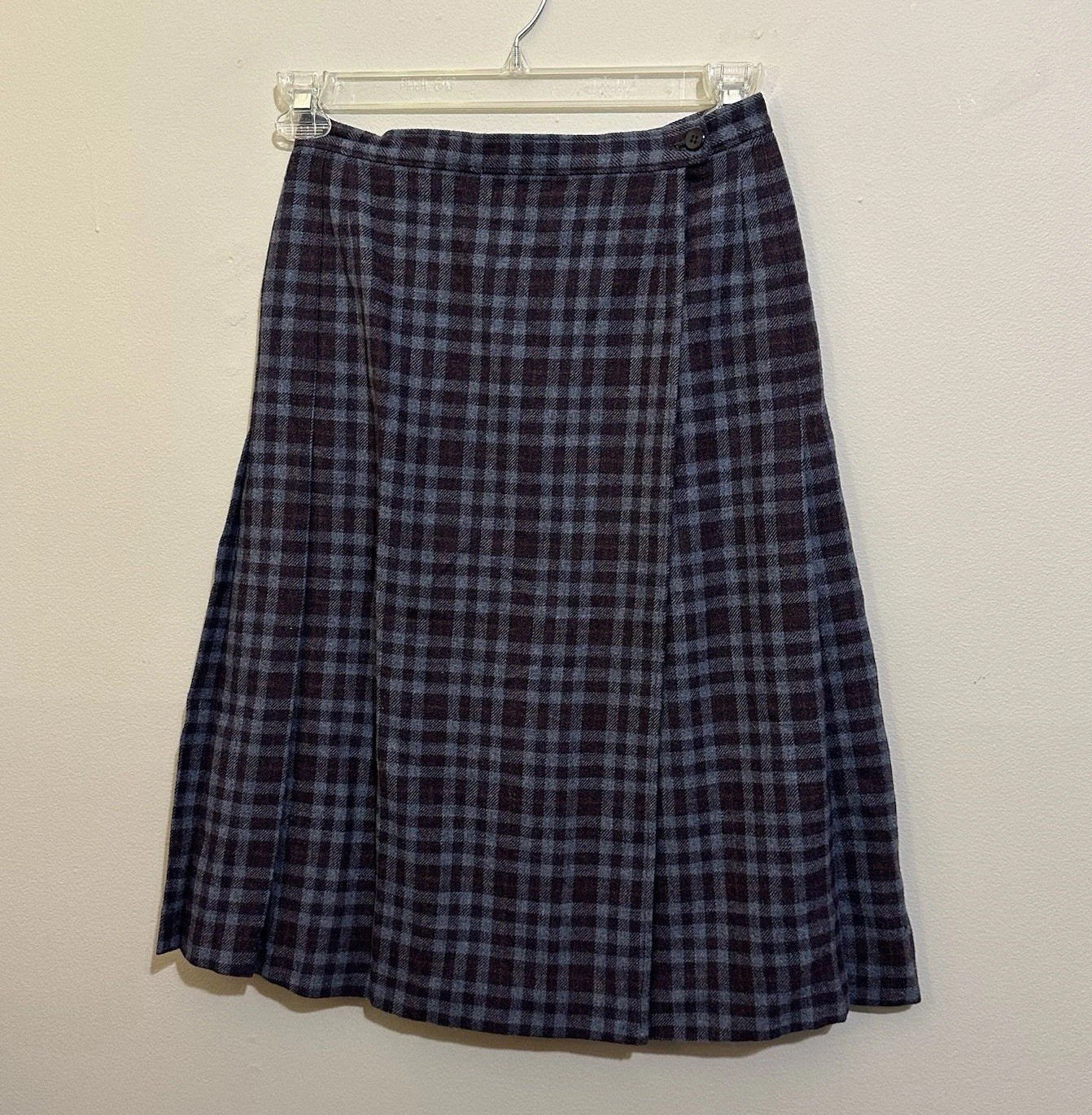 Pendleton VTG M662 Wool Walking Kilt Skirt 10 Muted Blue Purple Brown Plaid 80’s