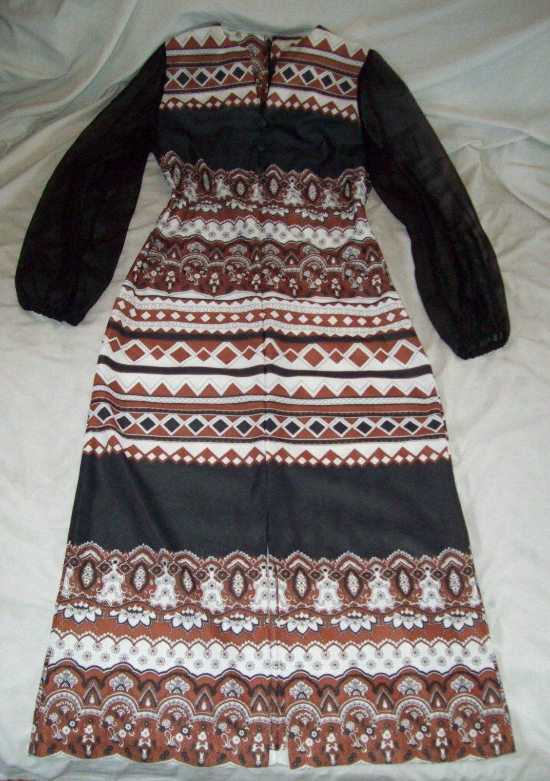 VINTAGE Hippie ALDENS FASHIONS Long Dress fits Med-Lrg 70’s sheer arms browns