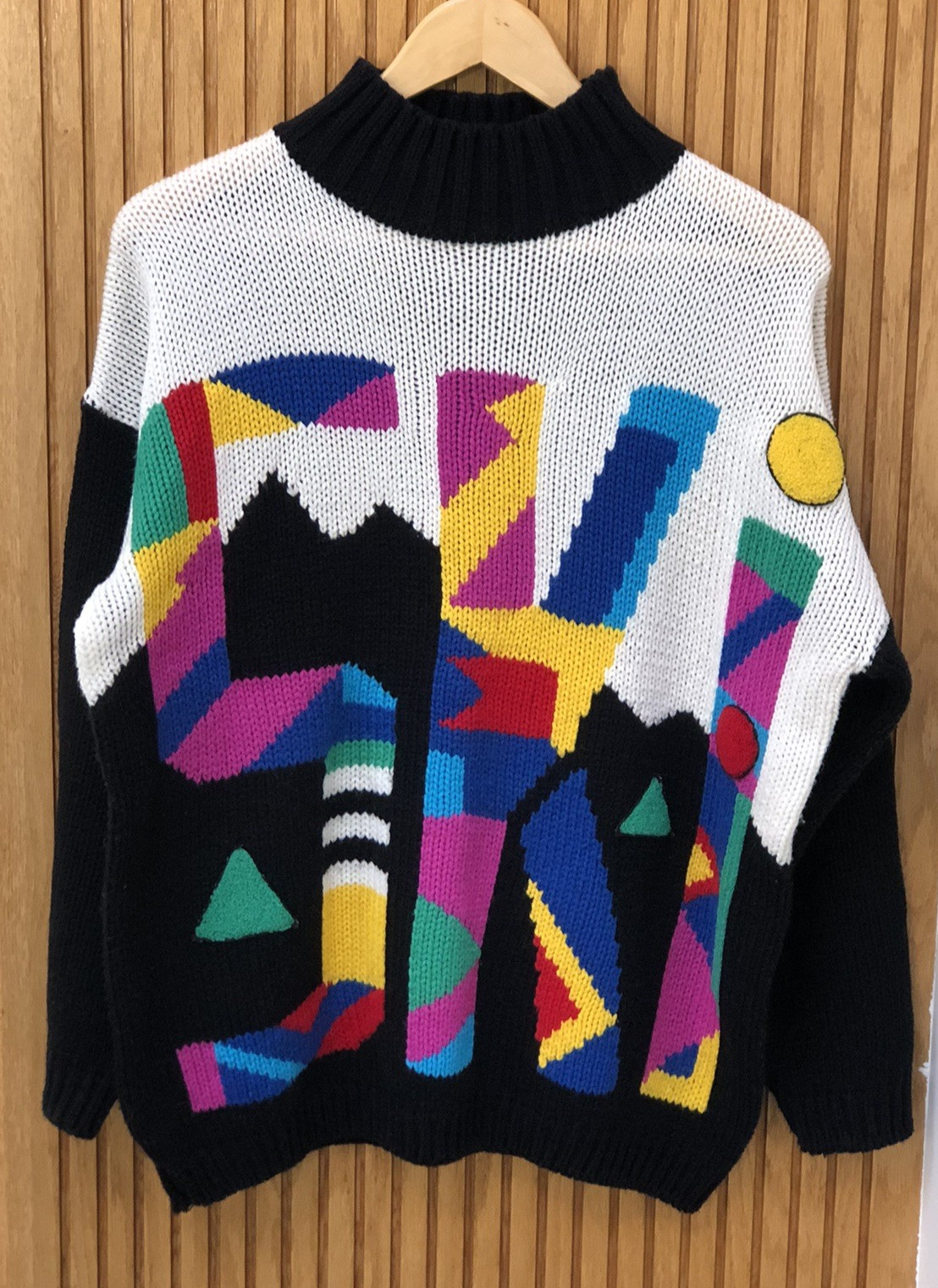 VINTAGE 80’s CURRANTS SKI Sweater Geometric Print Neon Multi Color Women’s Large