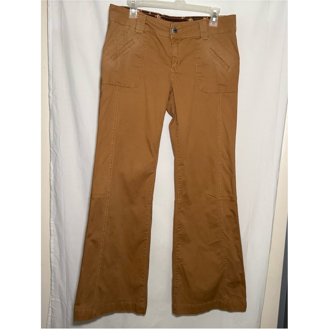 Vtg 2000s Earth Rocks Khaki Utility Flare Pants Size 9 Y2K Floral Lining