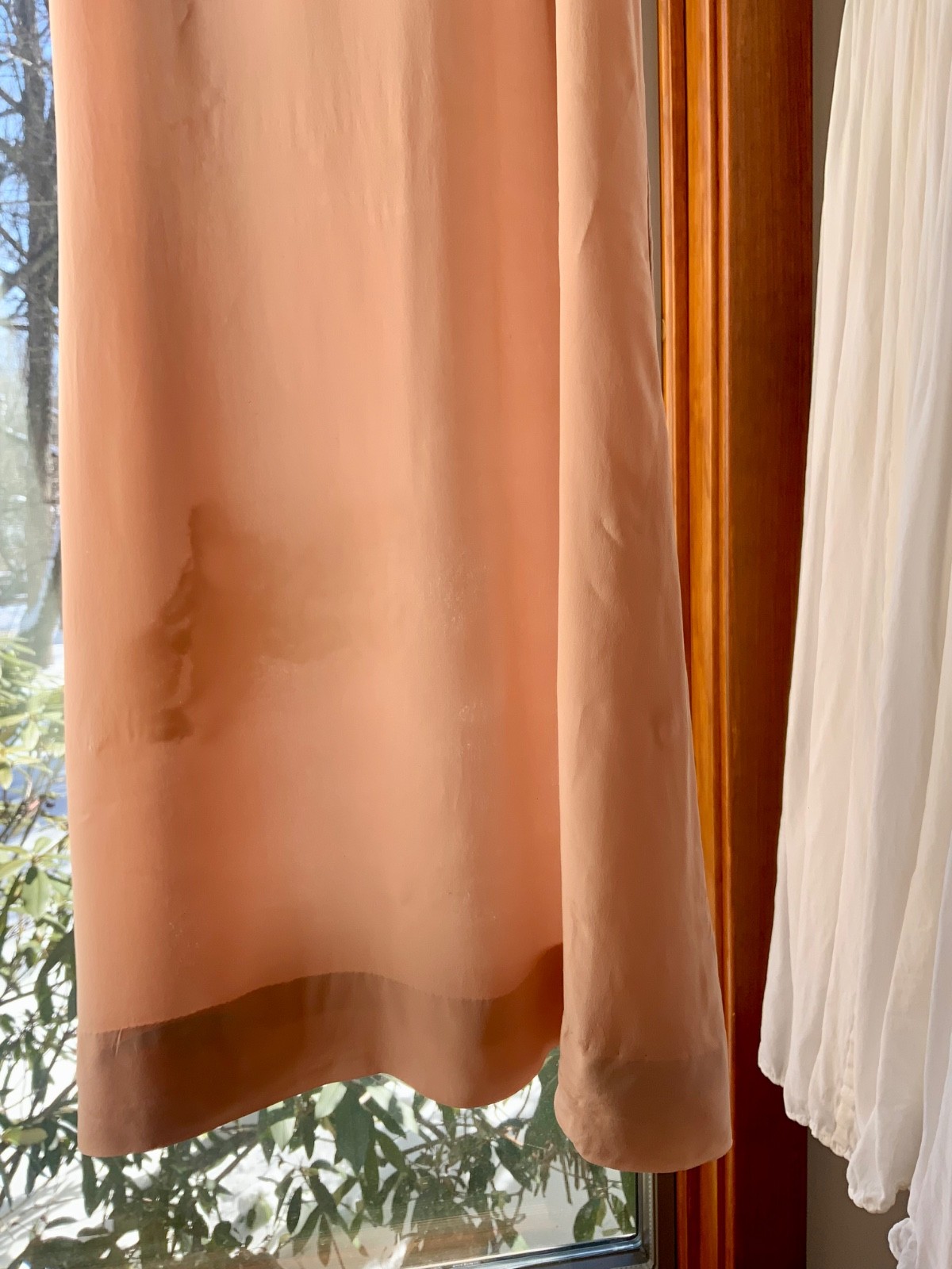 1940s Peach Silk Slip Dress with Antique Lace Appliqué — Pure Silk Boudoir Dress