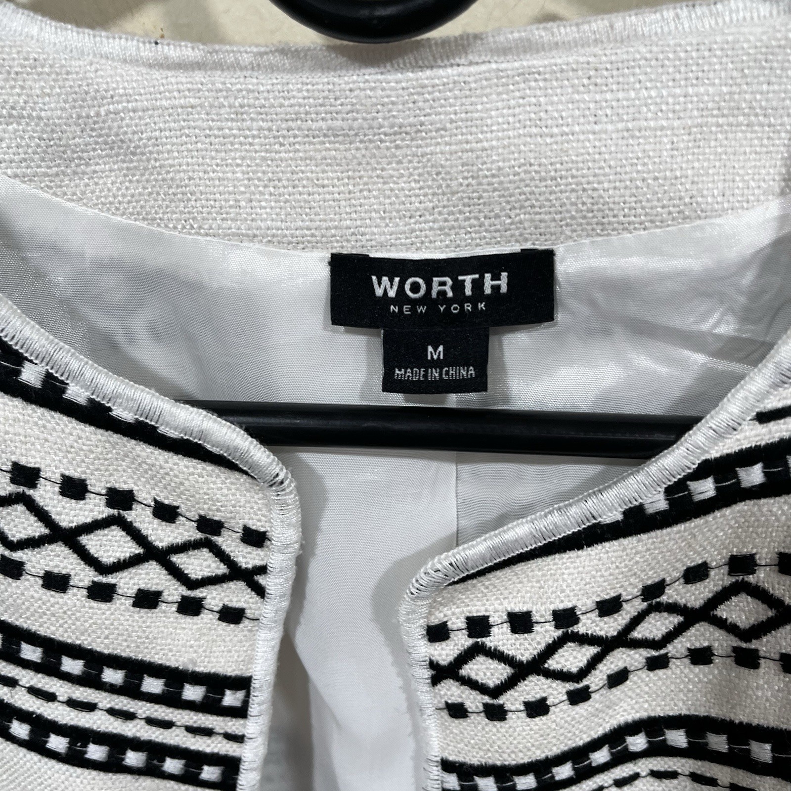 Worth New York open blazer jacket black and white pattern office corporate SZ M