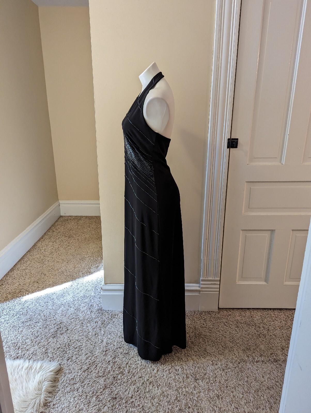 Vintage 90s De Laru by Shelia Ren black w/ sparkly beading halter dress size L
