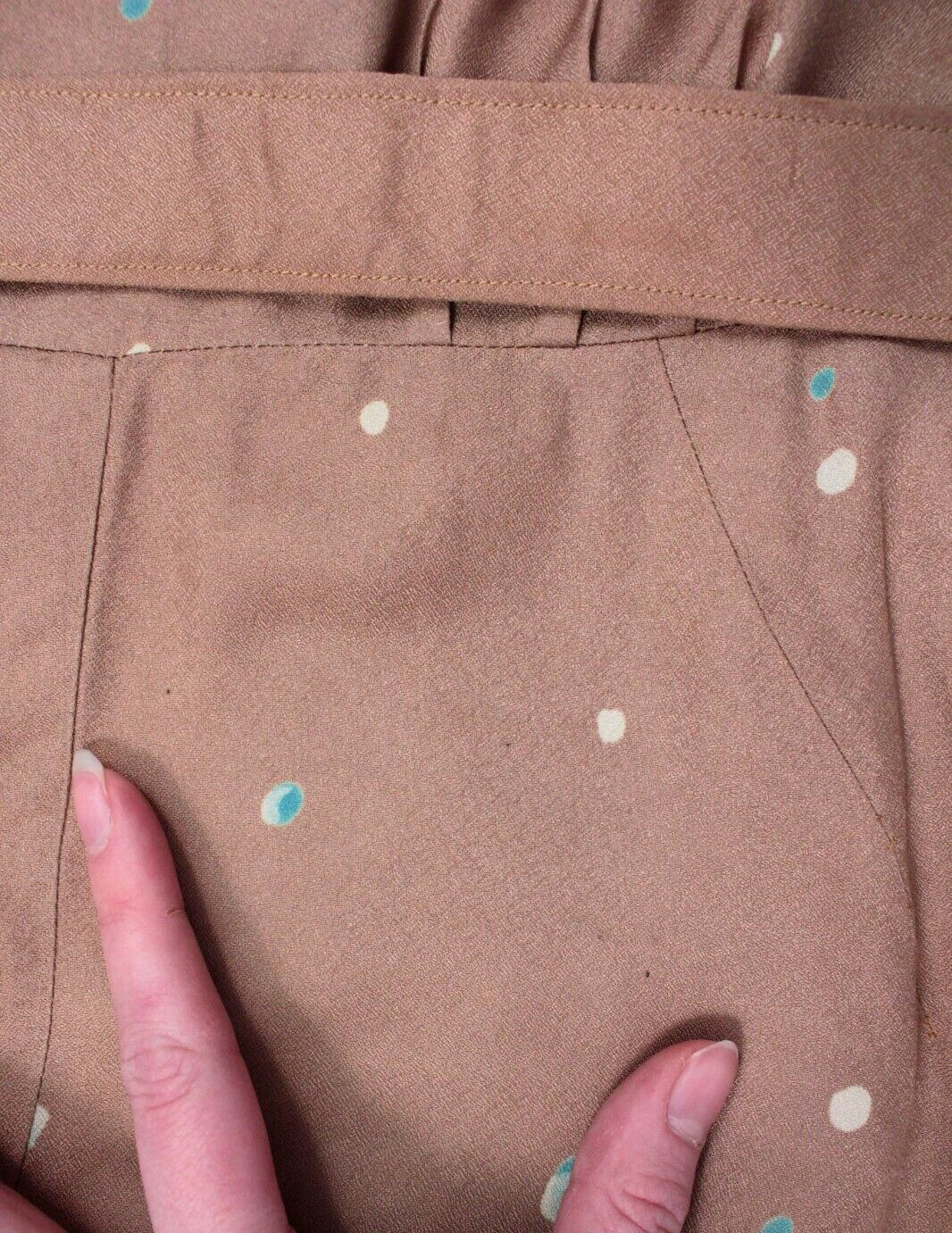 VTG Women’s 40s 50s Tan Silk Sleeveless Dress W/ Belt 1940s 1950s Sz S/M Pockets