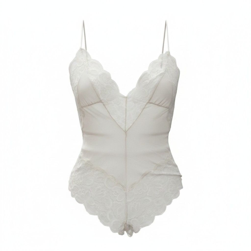 Vintage Slip Interludes by CIRA White Lace Satin Teddy Bodysuit Lingerie Medium
