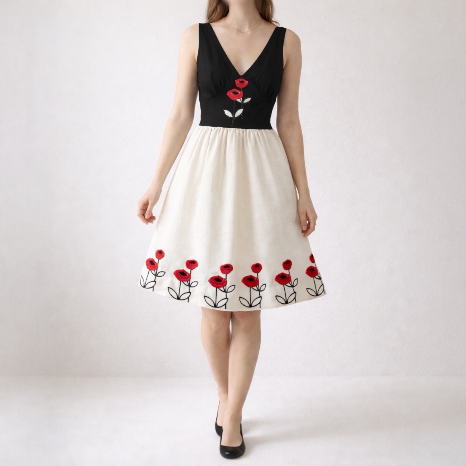 Vintage Coquette Retro Tea Dress 10 Eve Le Coq California Poppy Embroidered Red