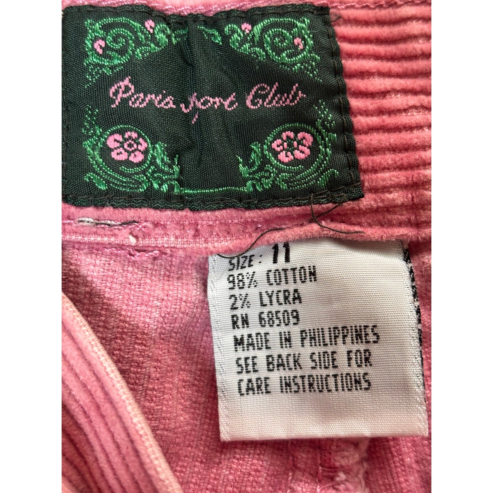Vintage Paris Sport Club Corduroy Stirrup Pants High Waisted Size 11 Pink