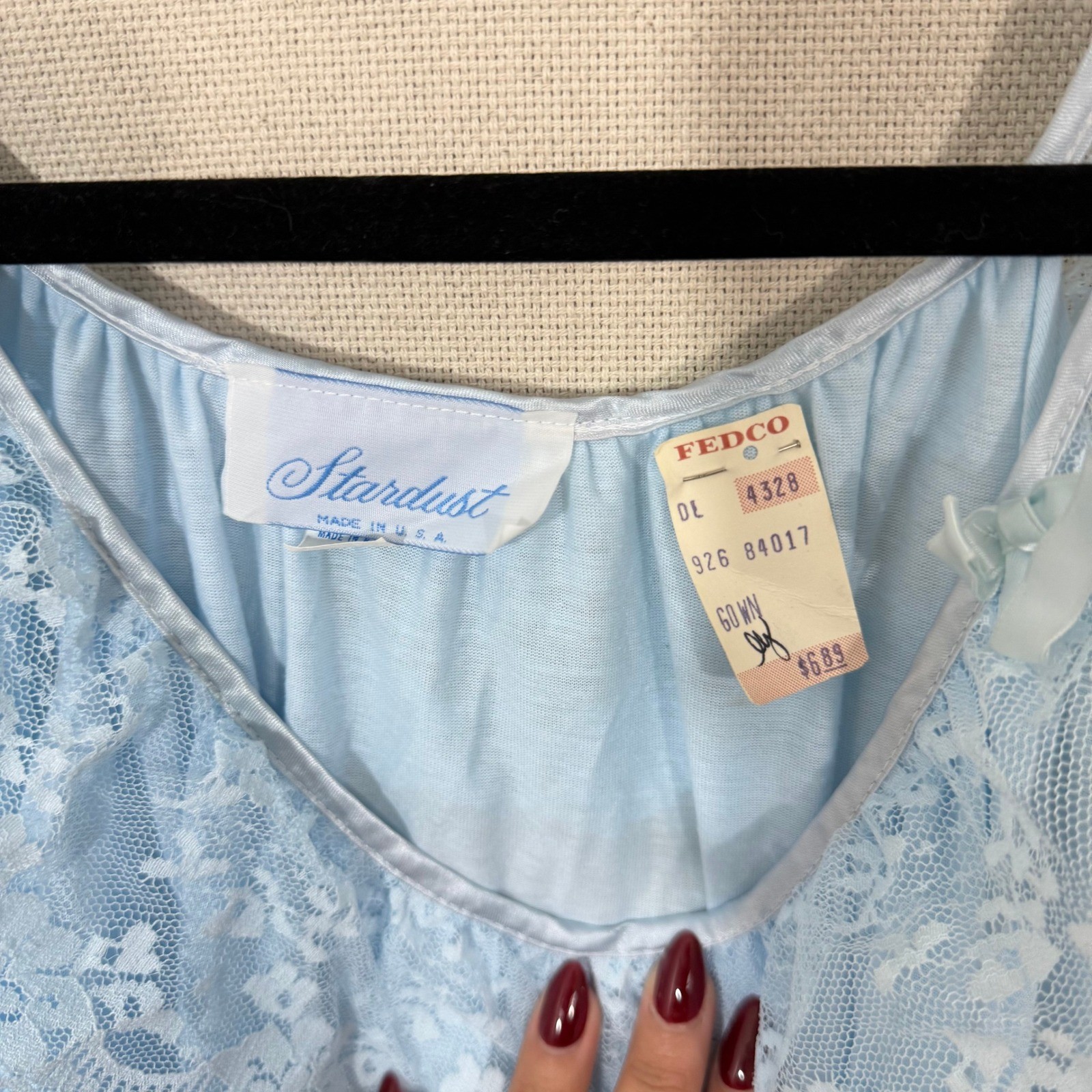 Stardust Vintage Nightgown L Baby Blue Lace Ruffle Quintura Sleepwear NWT