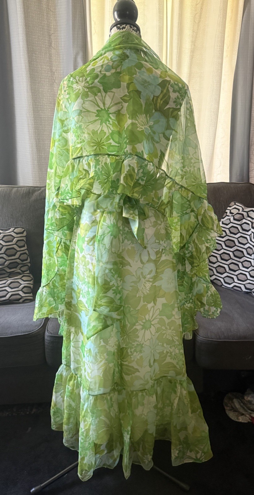 Vintage 70s ADDE California Green Floral dress & Shaw sleeveless