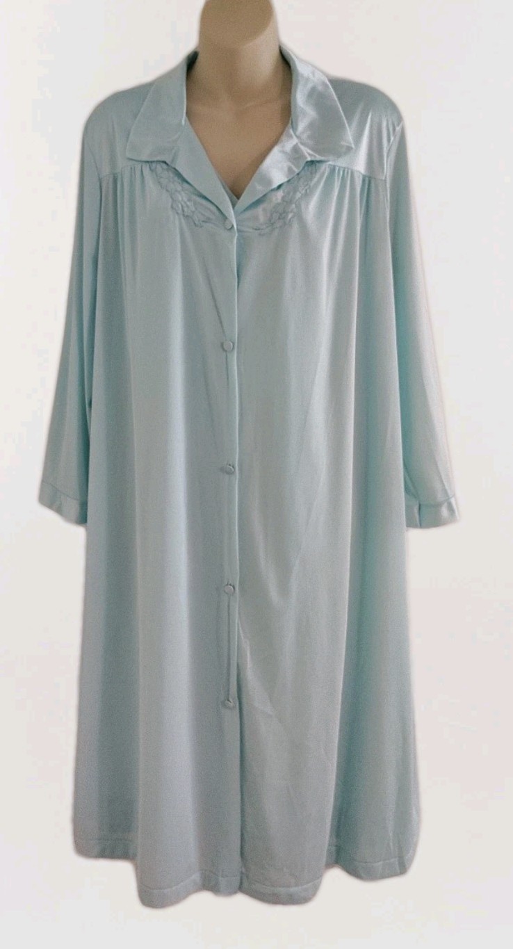 Vintage Vanity Fair Nylon Peignor Set Size XL Icy Aqua Robe Nightgown
