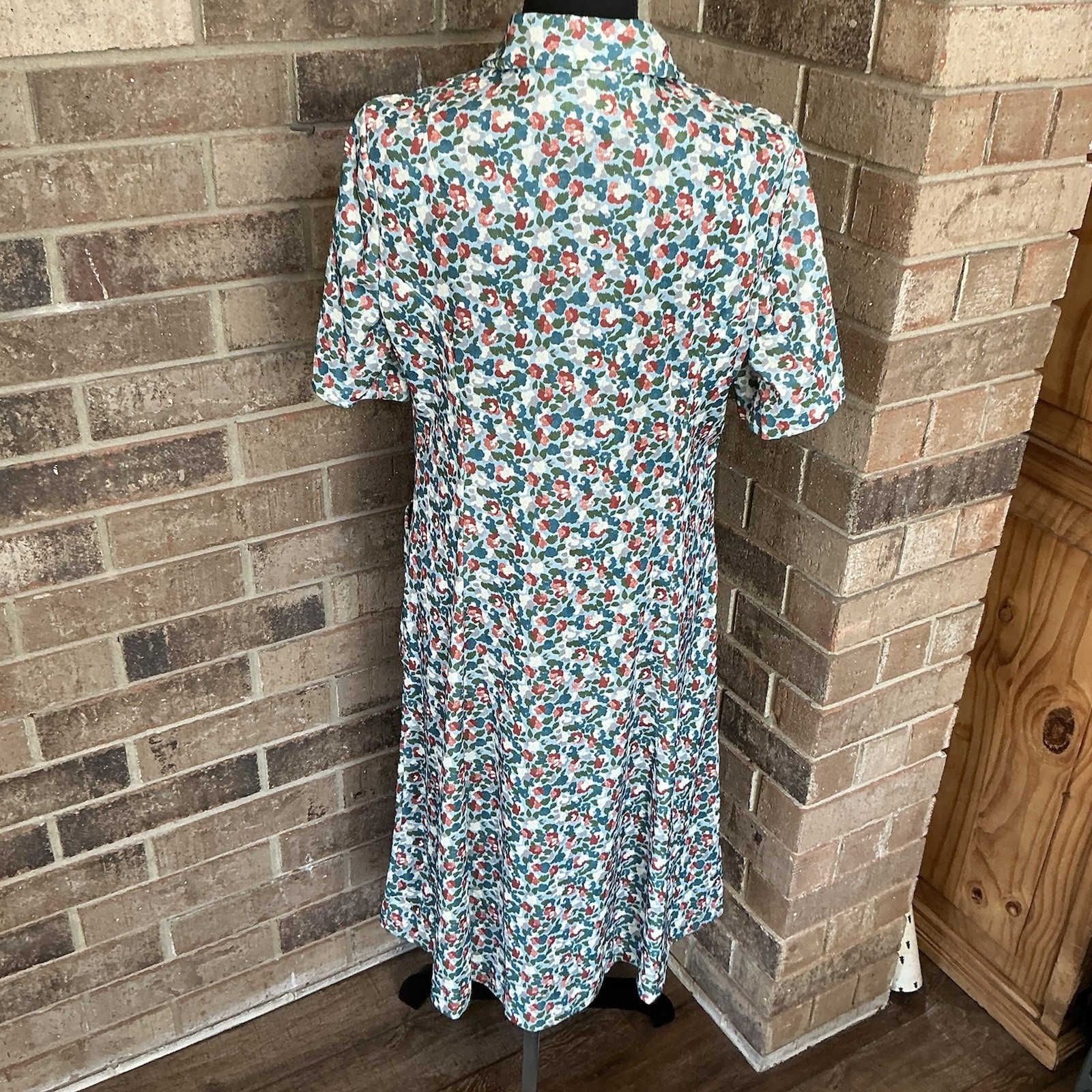70s VINTAGE Tribue Floral Zip Front Midi Dress Women’s Size S Blue #33B9