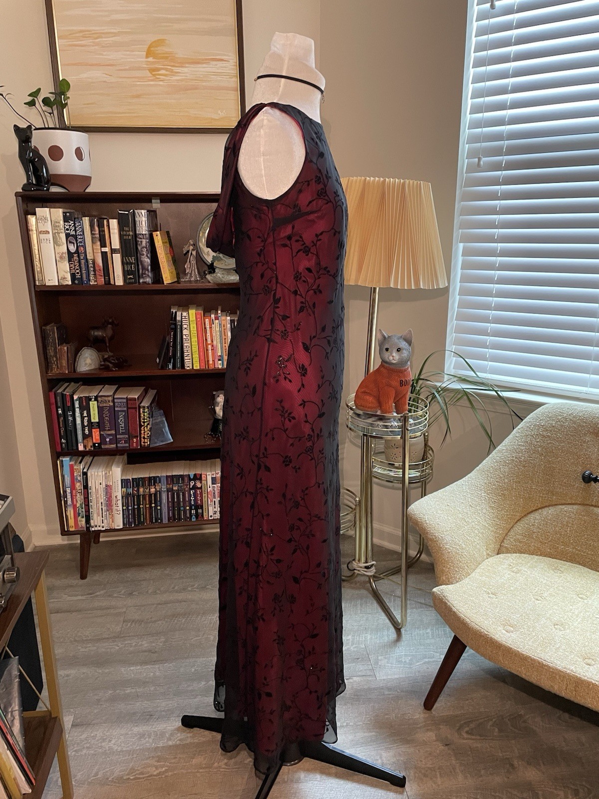 Vintage 90s Chelsea Nites Burgundy Cowl Back Dress Vampire Goth Whimsigoth