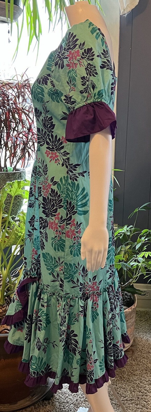 Vintage Naupaka Hawaii 1980s Ruffle Blue Purple Plant Monstera Tropical Womens 9