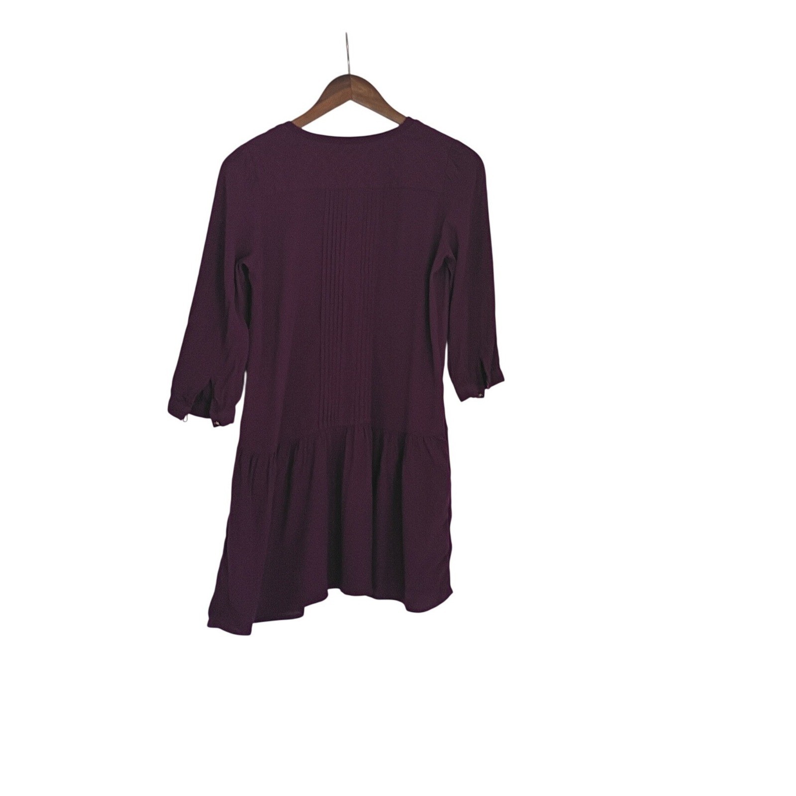 Maeve Anthropologie Coquette Pintuck Mini Dress Magenta Purple V-Neck XS Chic