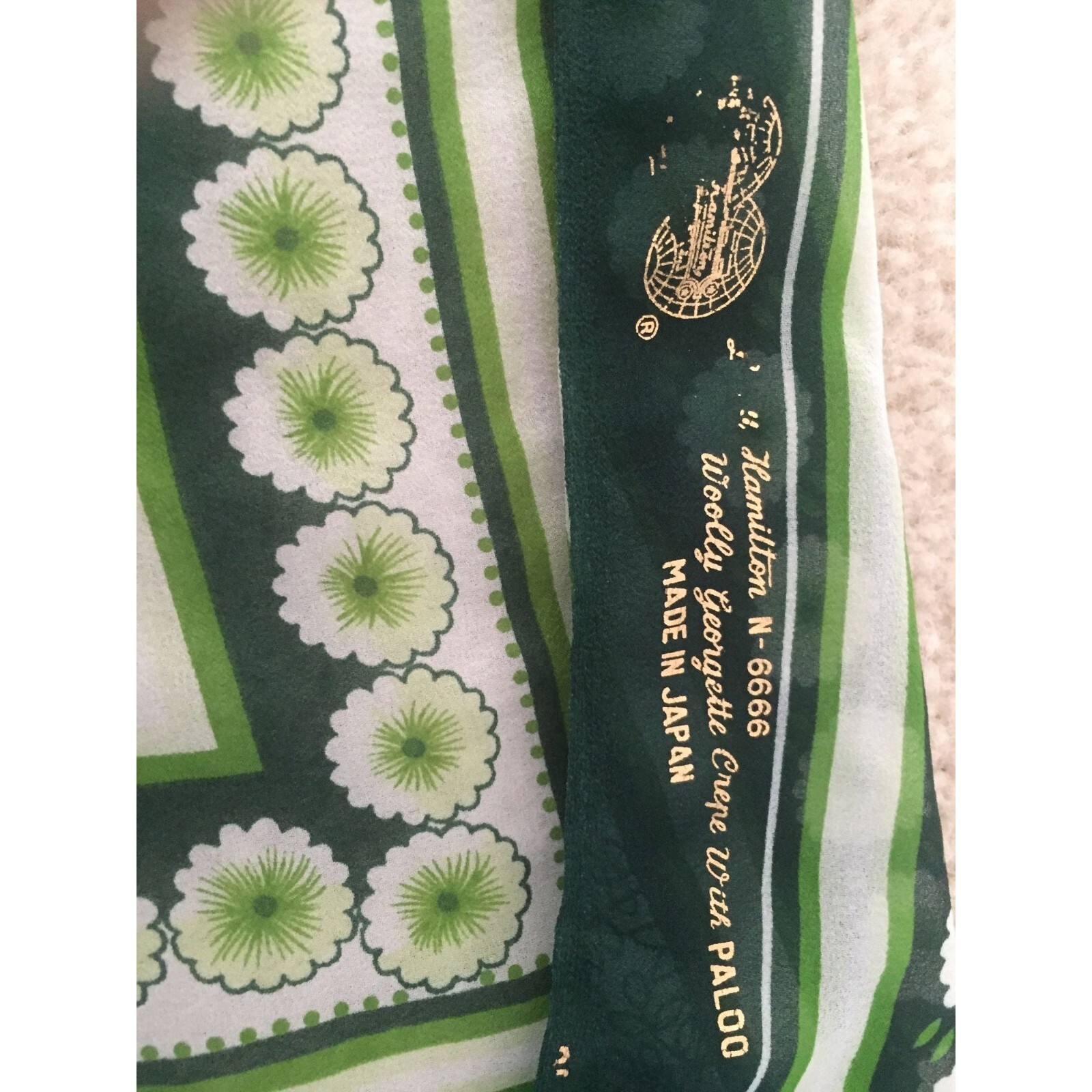 Lady Hamilton Fabric Sari N-6666 Silk Woolly Georgette Crepe W/PALOO Green 60’s