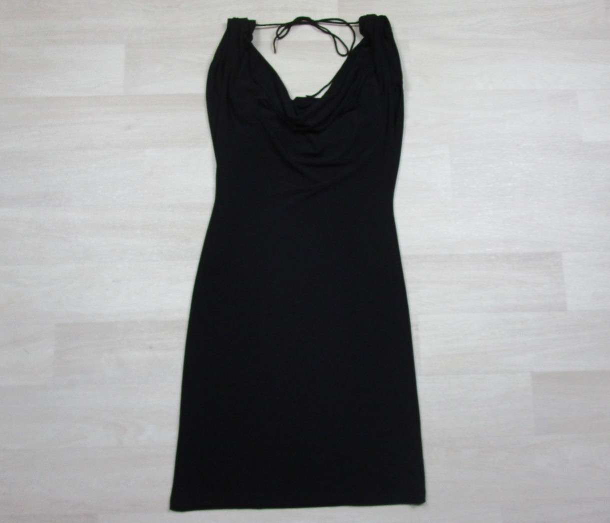 Vintage Y2K Spense Little Black Dress Low Cowl Back (XS) Slinky Mini Bodycon