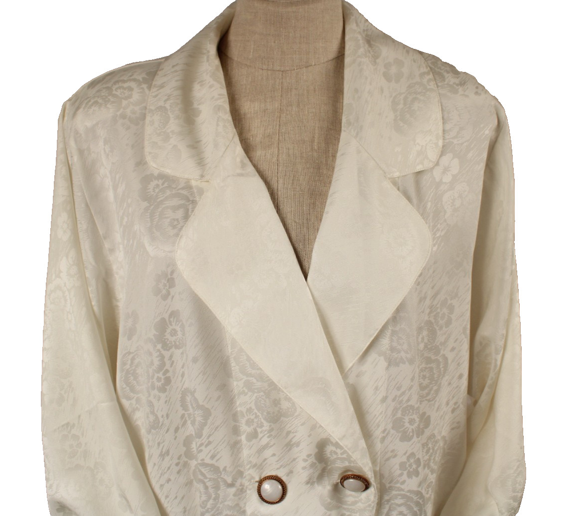 VIntage Satin Jacquard White Dressing Gown Robe Size L Philippines NOS Beauty!