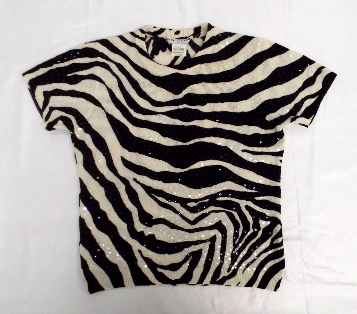 1990s Dolce & Gabbana Sequins Cashmere Zebra Sweater ITALY Size 44 Black & White