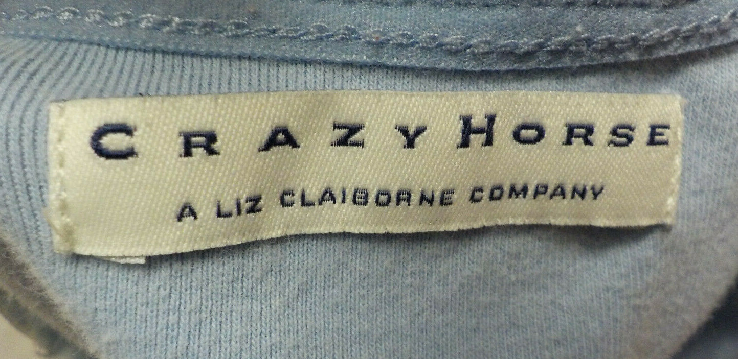 CRAZY HORSE Liz Claiborne Vintage 90’s Knit Top Size L Blue Cotton Ruffle Scoop