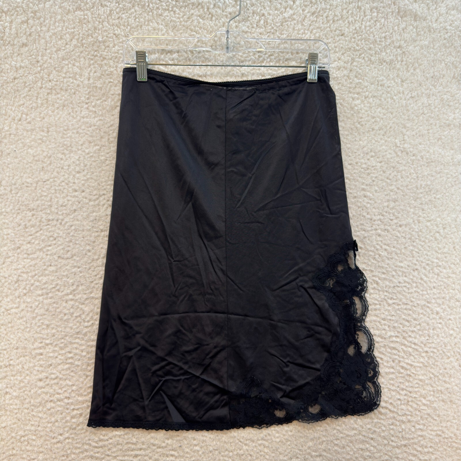Vintage Body Chic Midi Slip Skirt XS Small Black Lace Edwardian Victorian USA