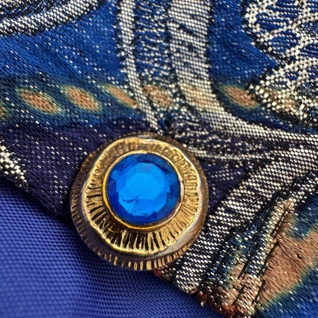 Vintage Tapestry paisley fancy metallic Vest Unisex blue and gold