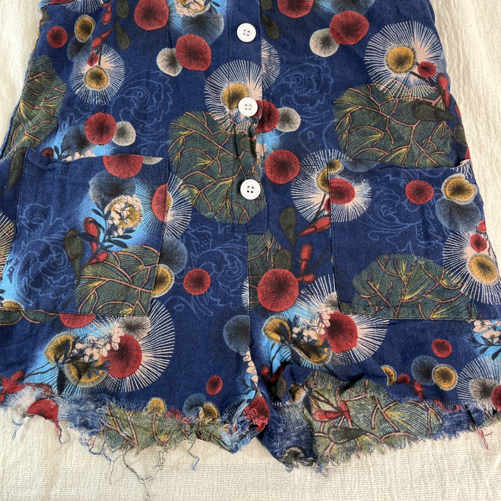 Boho Romper Cottage Hippie Fairy Core Emery Rose Sz M Pockets Distressed Hem