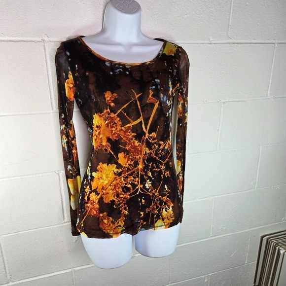 Vtg Y2k Vivienne Tam Micromesh Grunge Club Black Floral Shirt women’s xs
