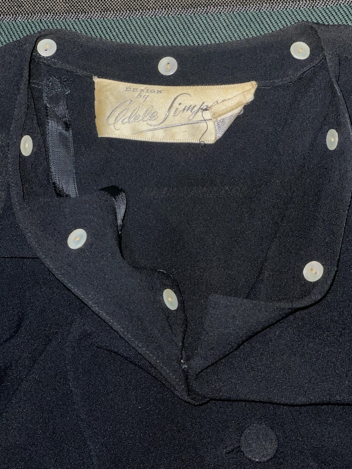 Vintage 40’s Design By Adele Simpson Black Crepe Dress w/Peplum WW2 Era 29w