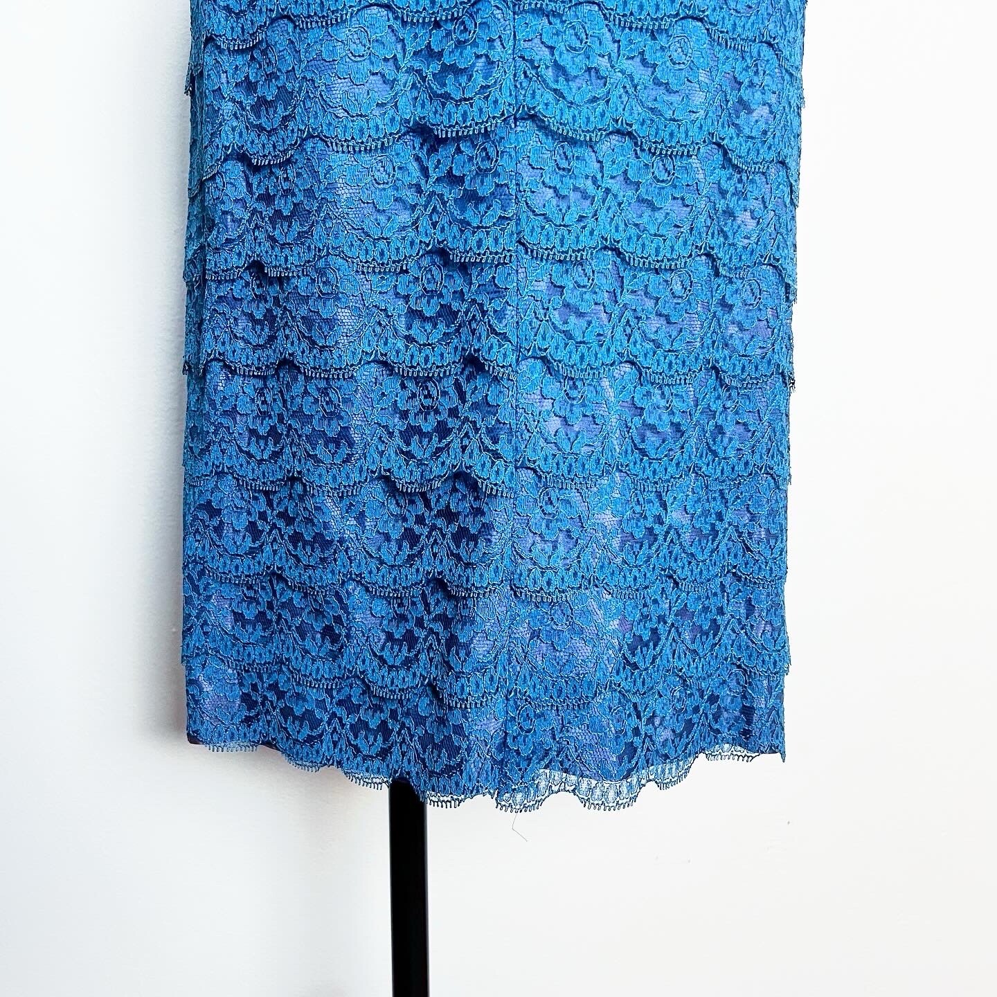 SCALLOPED BLUE Lace 1950’s 50s Vintage Cocktail Wiggle Prom Evening Dress M 38b