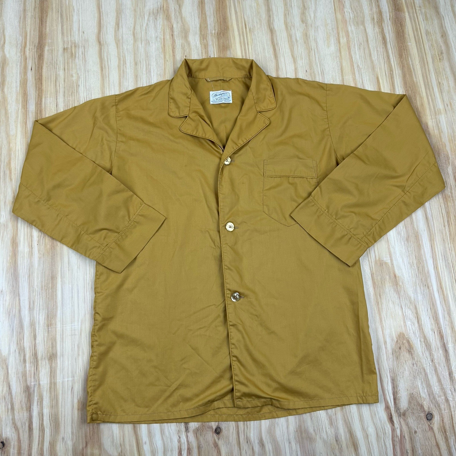 VTG 70S PERM PRESS B Medium Golden DACRON SHIRT BLOUSE WOMEN Oversized