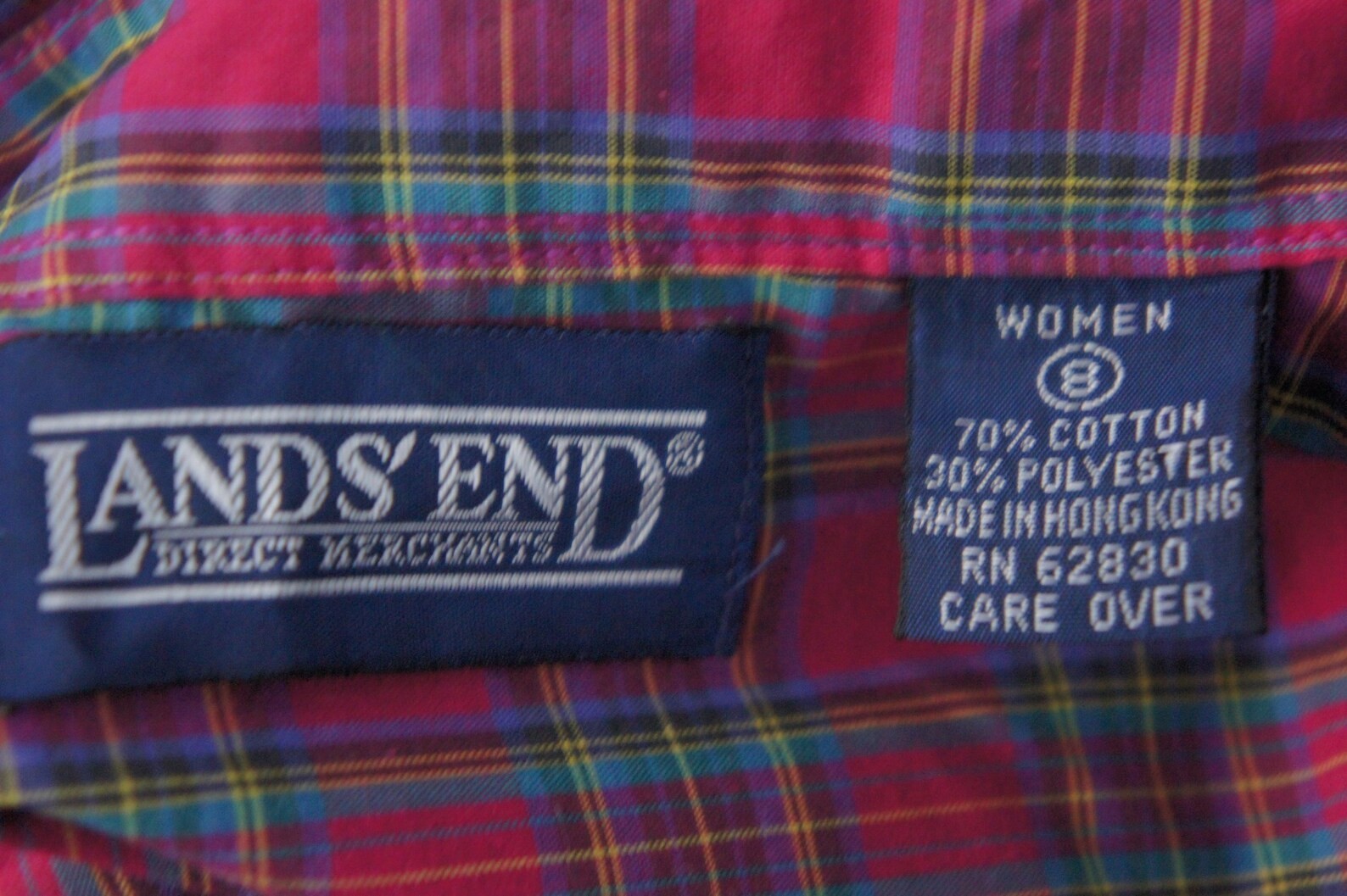 Vintage 70s-80s Women’s Lands End Red Plaid Check Blouse Button Down Shirt Size
