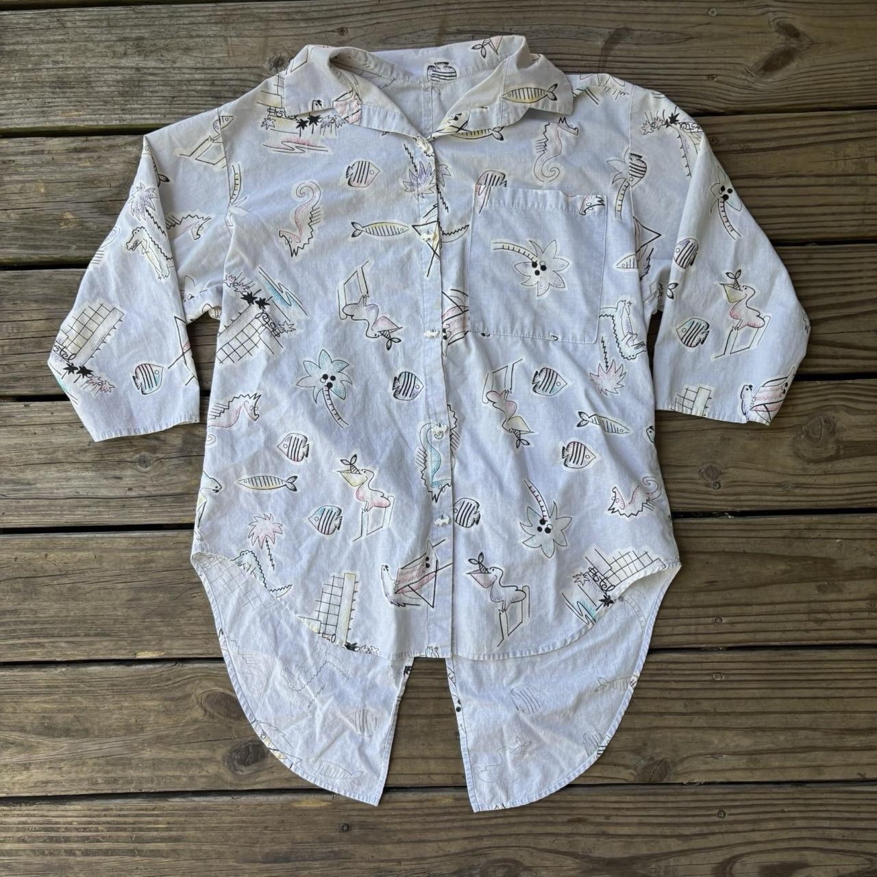VTG ‘80s Tropical Shirt with Alligator Buttons – Large