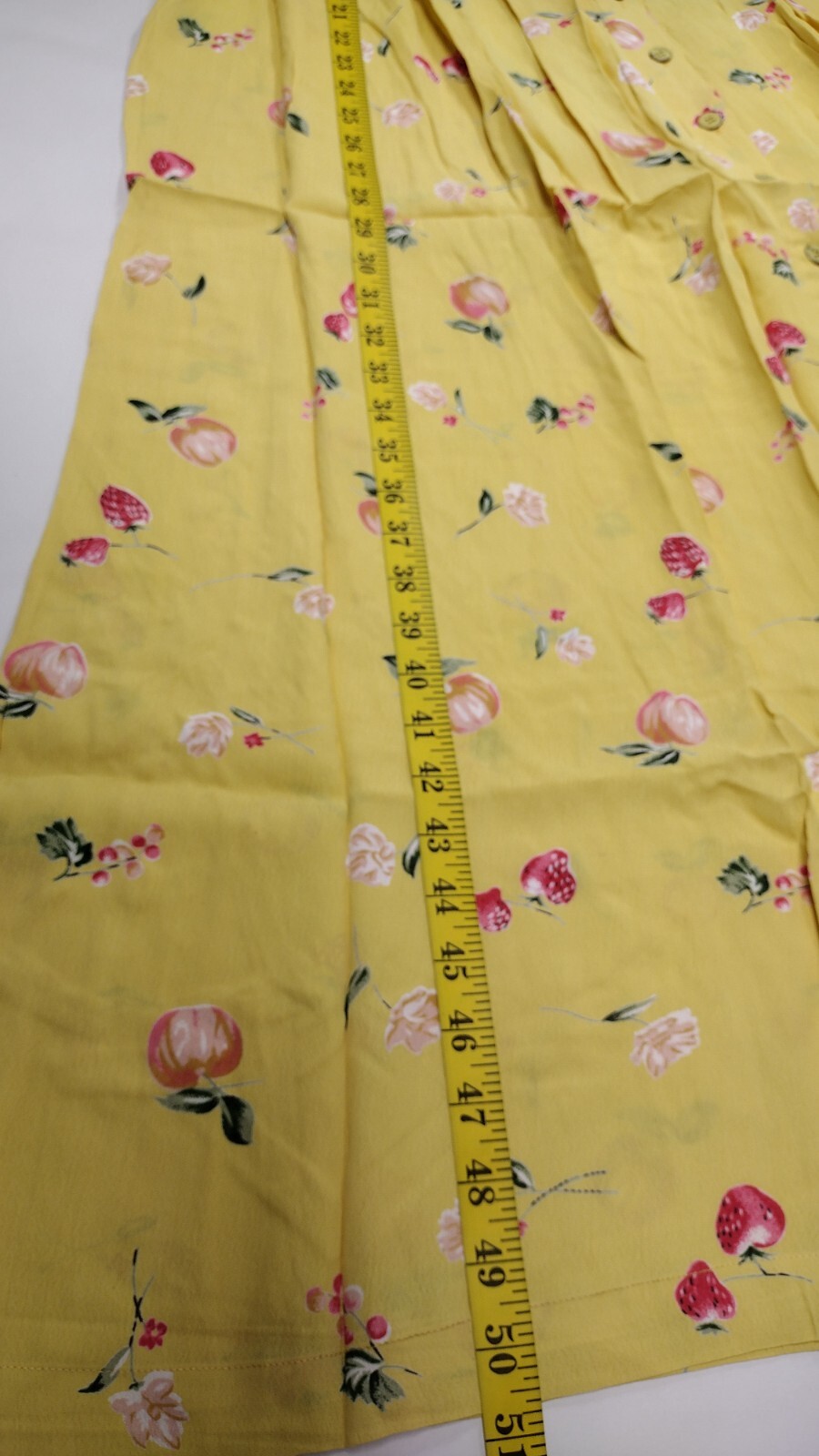 90s Rayon Yellow Dress Granny Apples Strawberry Print Country Easter Spring M