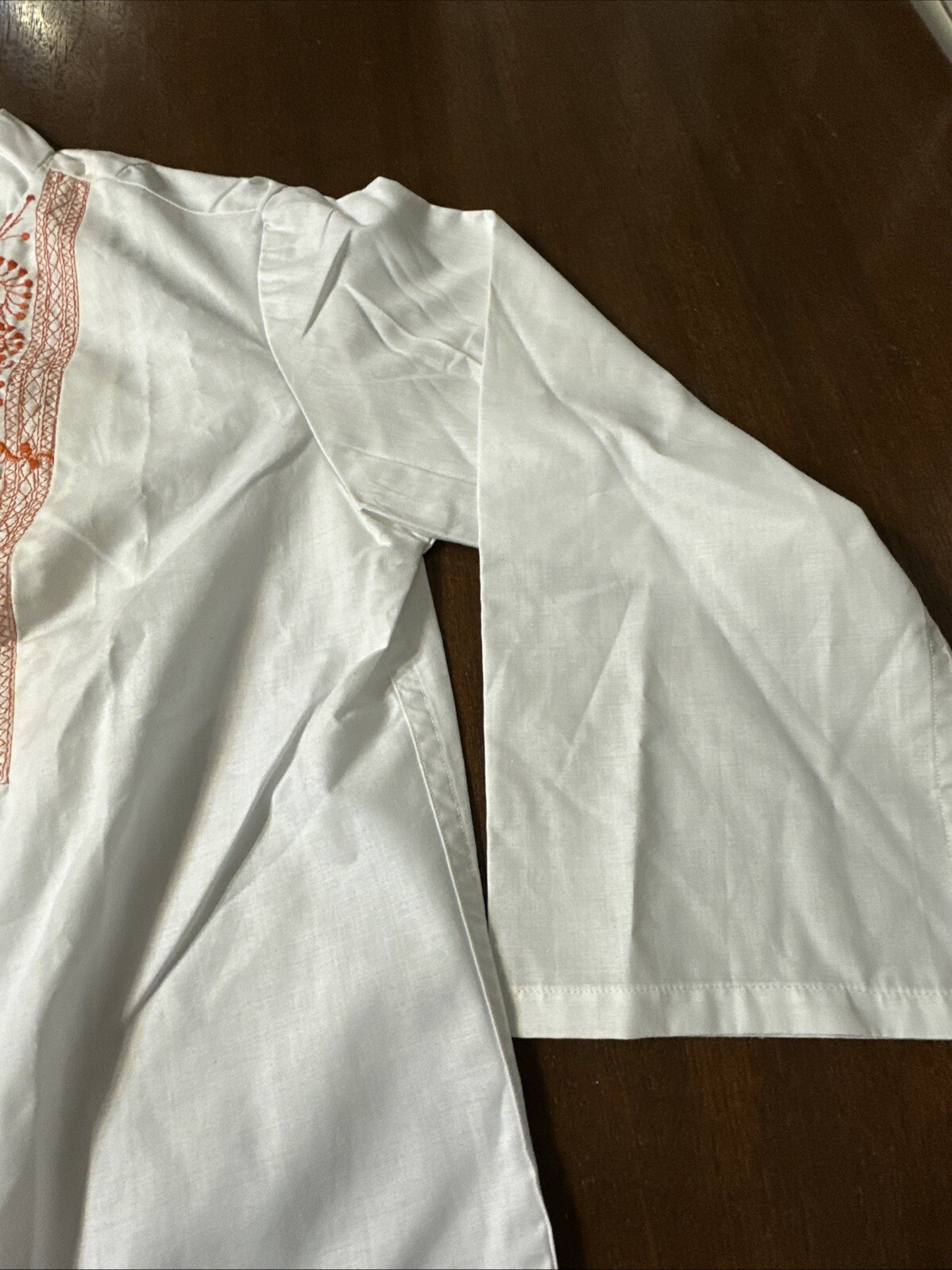 MAJESTIC Vtg 60-70s White Orange Embroidered 3/4 Sleeve Blouse Sz 16