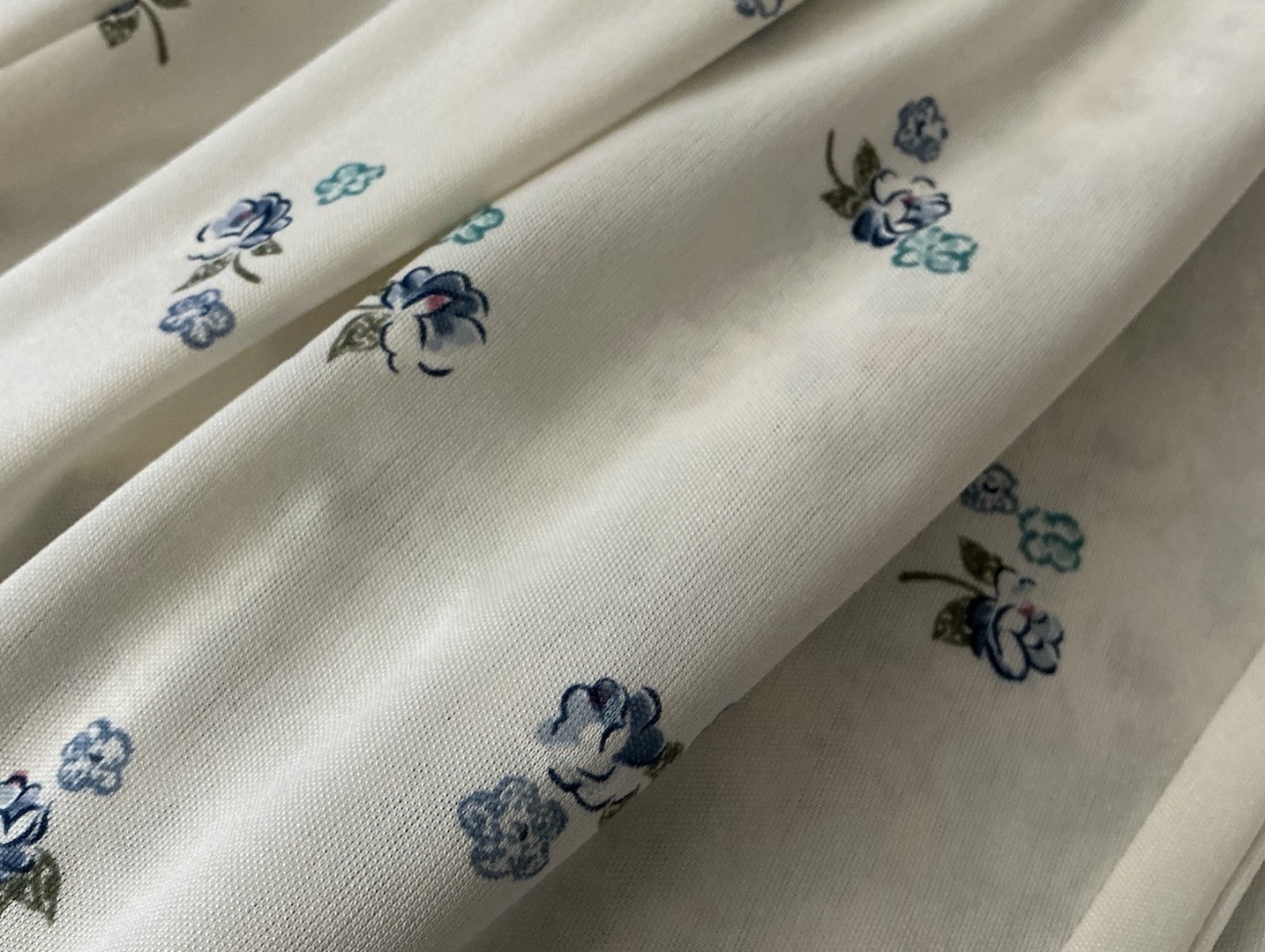 Vintage 1970s Ivory/Blue Floral Maxi Dress Sz 9/10 Goddess Bridesmaid NWT