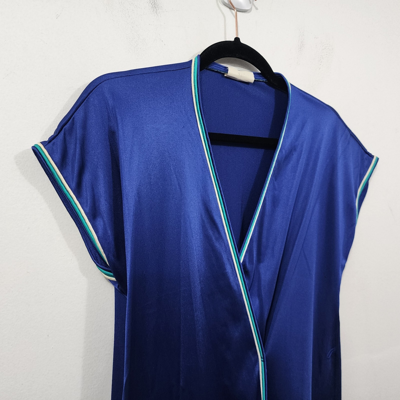 Women’s Vintage 70s XS/S Misses JC Penney Nylon Royal Blue Teal White Piping Cap