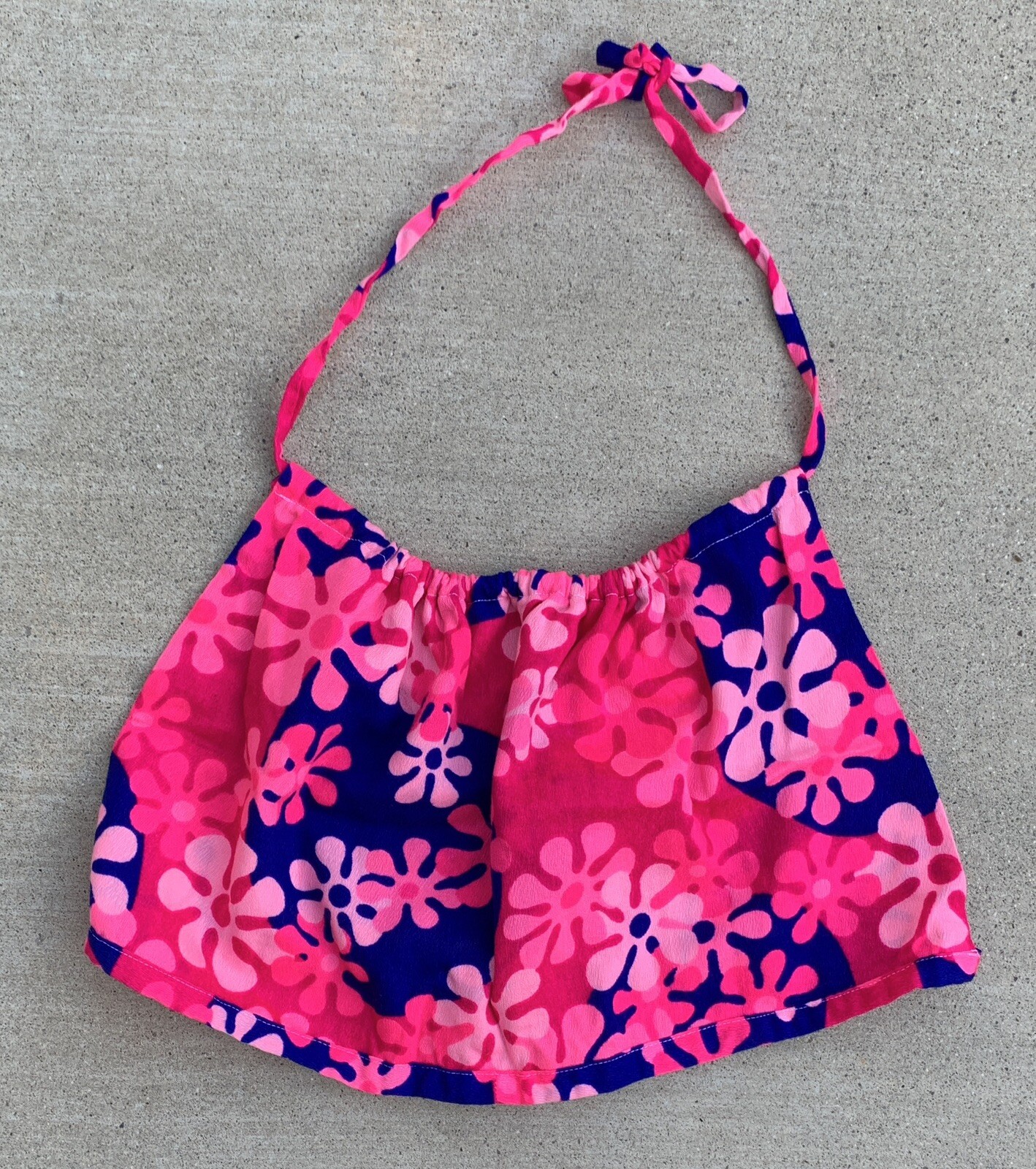Vintage Halter Top Psychedelic Mod Hippie Chic Hawaii Floral Pink Blue Hippy