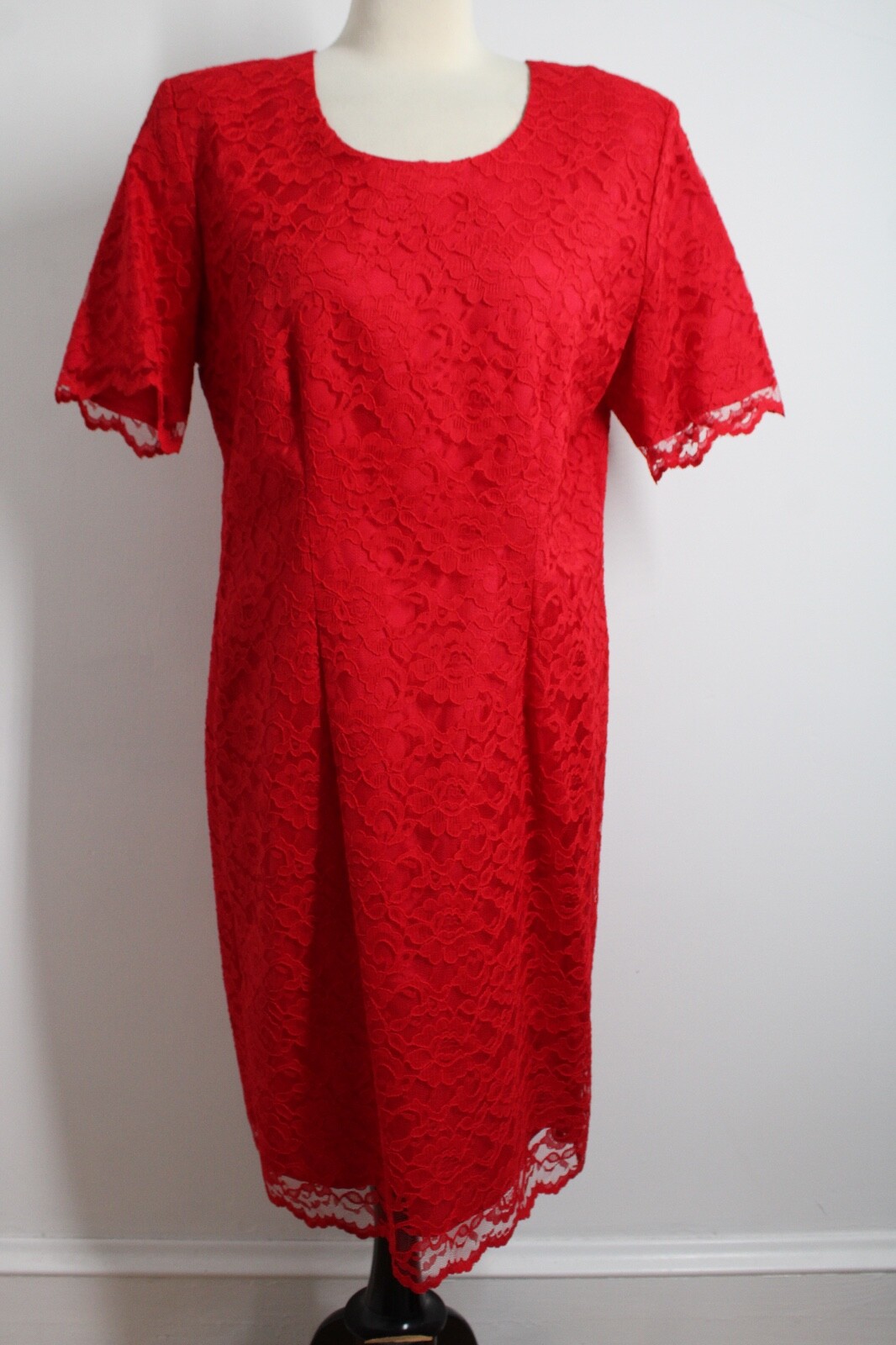 Vtg 90s My Michelle 16 Red Lace Short Sleeve Sheath Dress