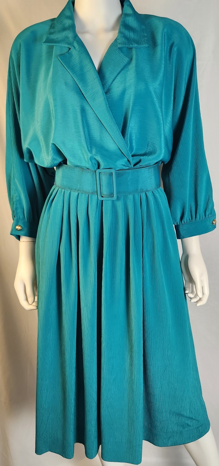 Vintage Leslie Fay Dress Teal 12 70s/80s Charlies Angels/Secretary Vibe Classic