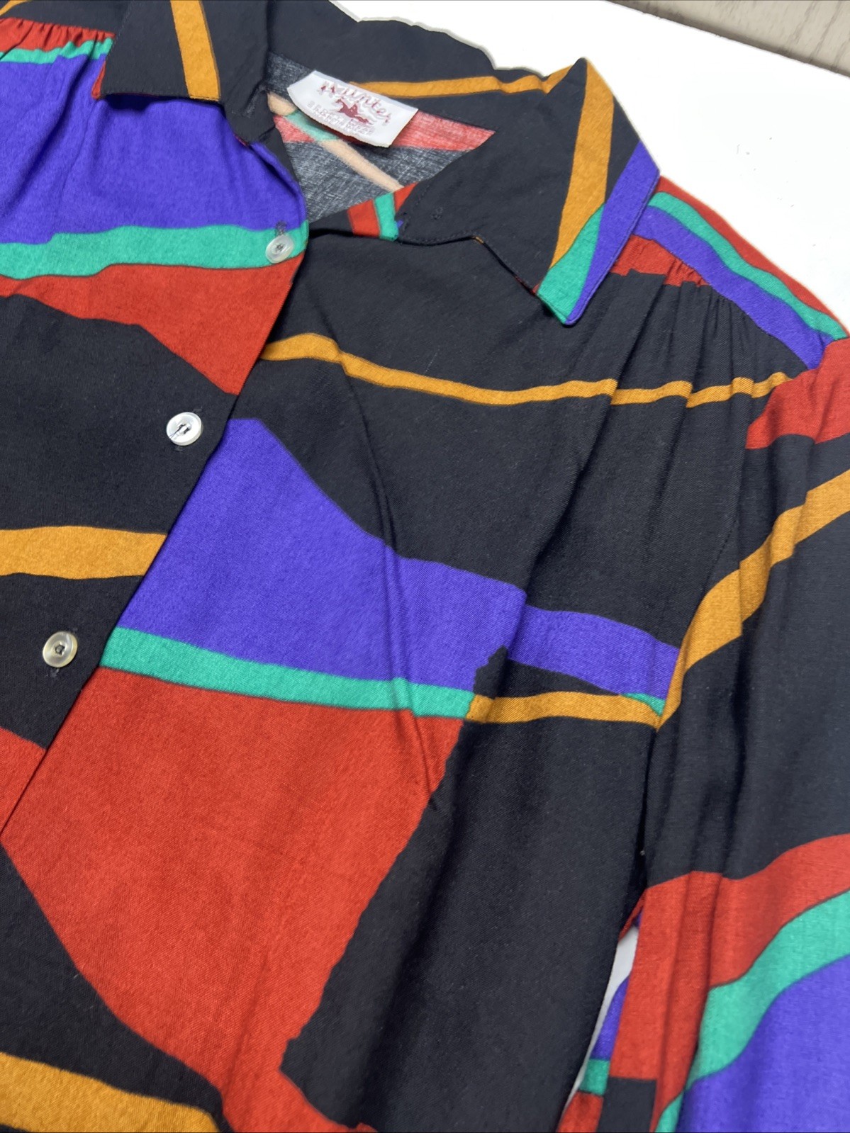 VTG Hunter Sportswear Abstract Geometric Color Block Long Sleeve Shirt Skirt