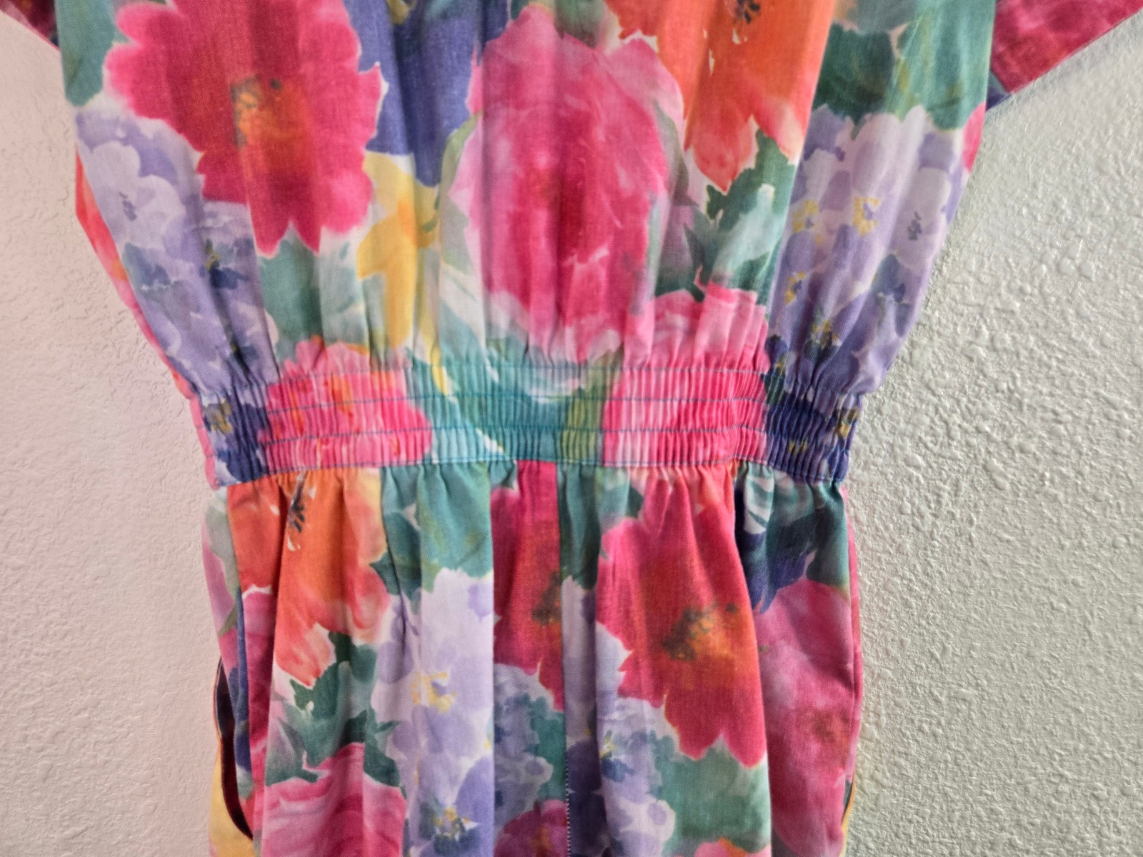 Sea Suns Womens Small Vintage 80s Short Sleeve Cinch Waist Rainbow Floral Romper
