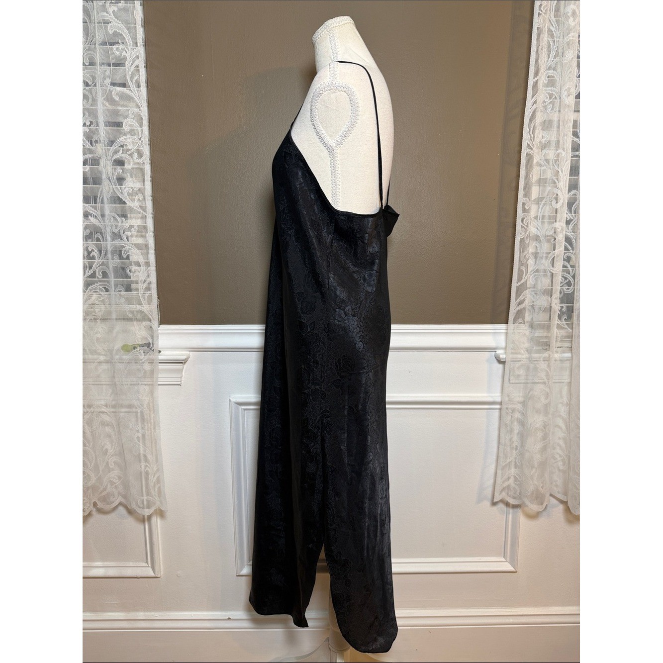 Vintage Romance Du Jour Black Jacquard Slip Dress L Y2K Goth Coquette