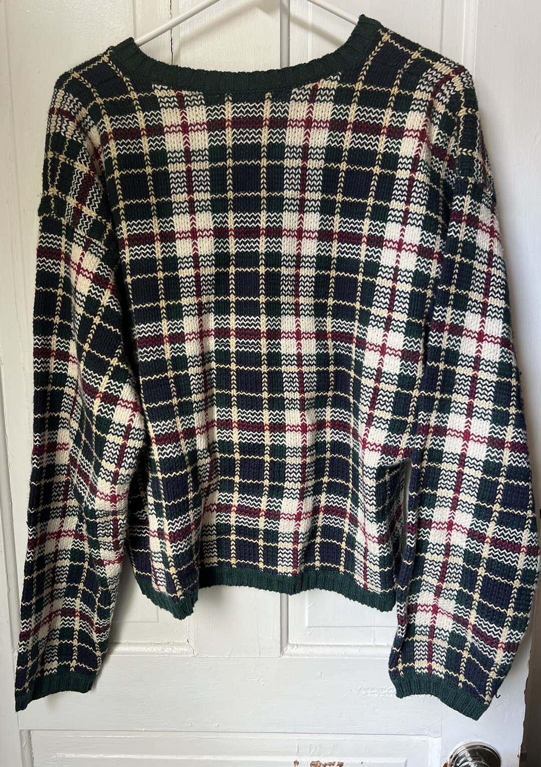 Vintage Paul Harris Knit Sweater Women’s Size Large Navy Green Cream Plaid