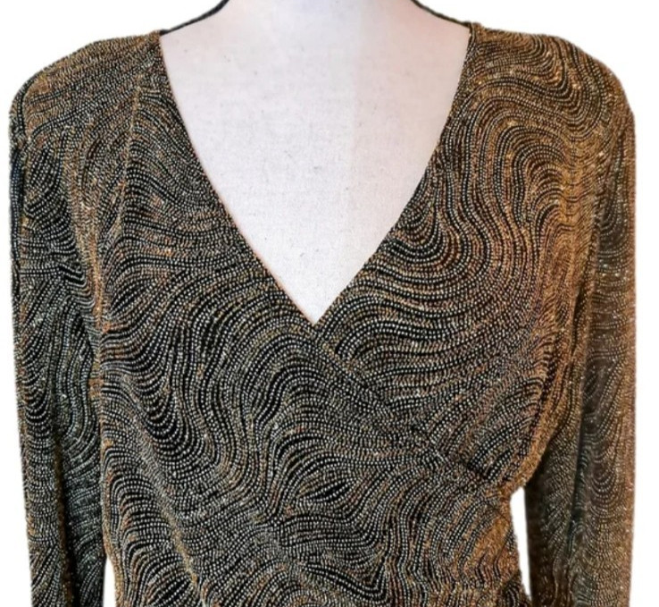 VTG 90s Metallic J.B.S Dressy Long Bell Sleeve Festival Party Glitter Top Size 8